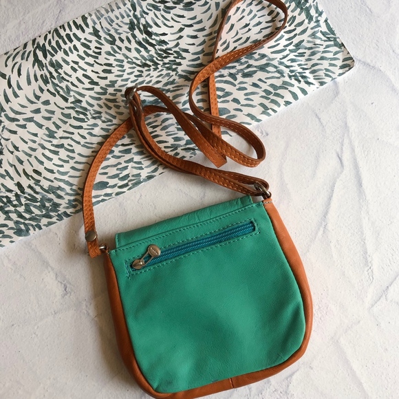 Seafoam Green and Tan Italian Leather Crossbody - Picture 2 of 8